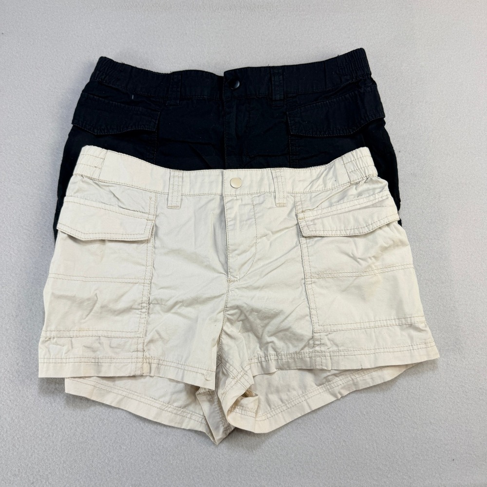 Lot of 2 H&M Divided Cargo Utility Shorts Black White Beige Women Size 6